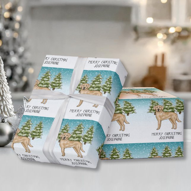 Gult Labrador Retriever Blue Winter Anpassningsbar Presentpapper (Skapare uppladdad)