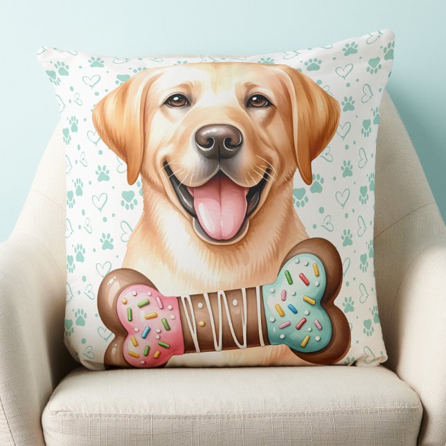 Gult Labrador Retriever Cute Helgdag Puppy Hund Kudde (Skapare uppladdad)