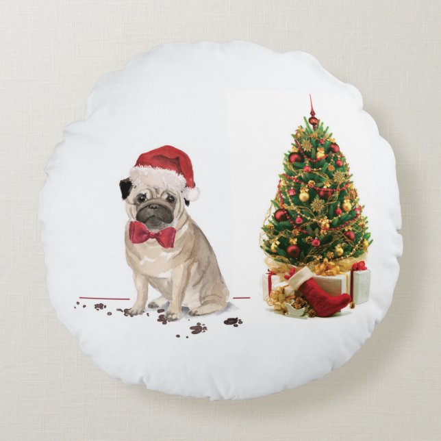 Gult Labrador Retriever Funny Jul Hund Rund Kudde (Framsidan)