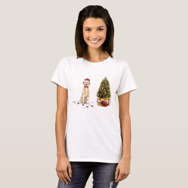 Gult Labrador Retriever Funny Jul Hund T Shirt (Hel framsida)