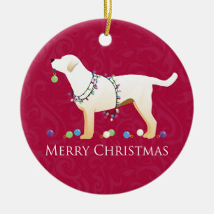 Gult Labrador Retriever God jul Design Julgransprydnad Keramik