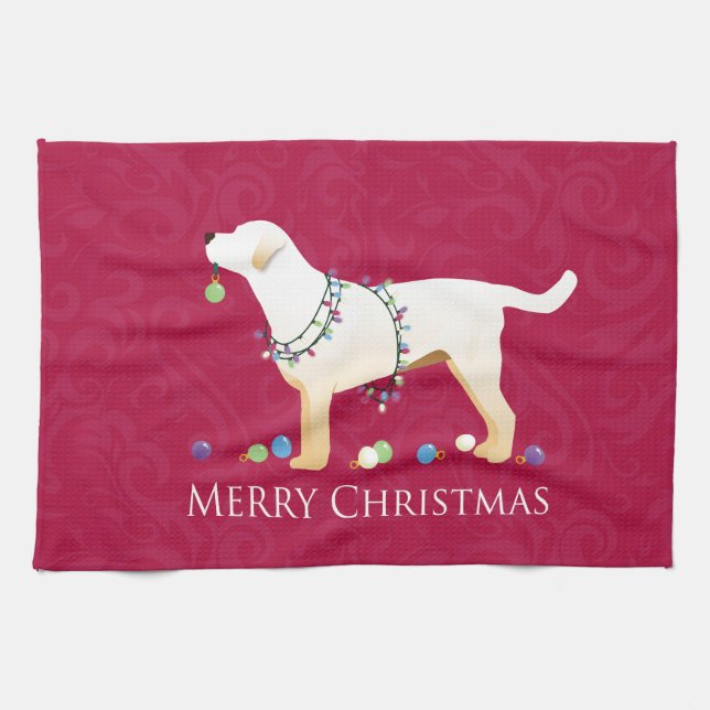 Gult Labrador Retriever God jul Design Kökshandduk (Horisontell)