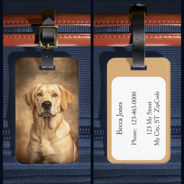Gult Labrador Retriever Hund Lab Bagagebricka (Yellow Labrador Retriever Dog Lab Luggage Tag. Customize the back with your own contact info.)