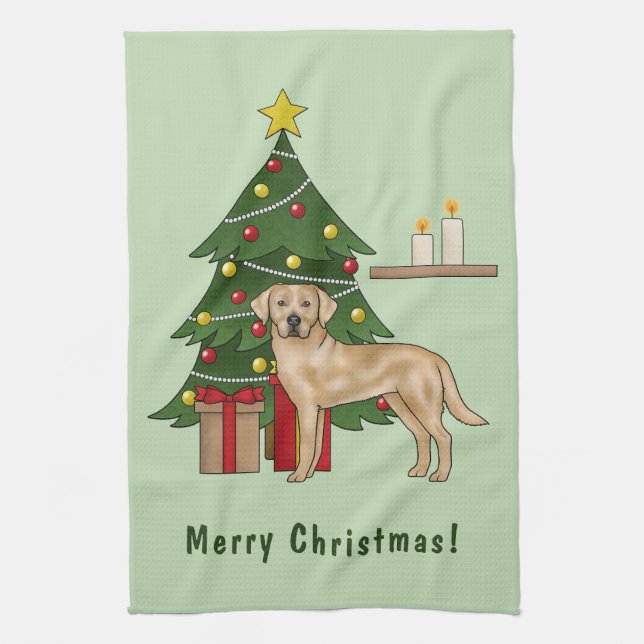 Gult Labrador Retriever Hund med Julgran Kökshandduk (Vertikal)