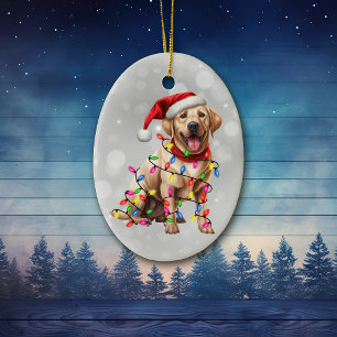 Gult Labrador Retriever i Ljus Julgransprydnad Keramik