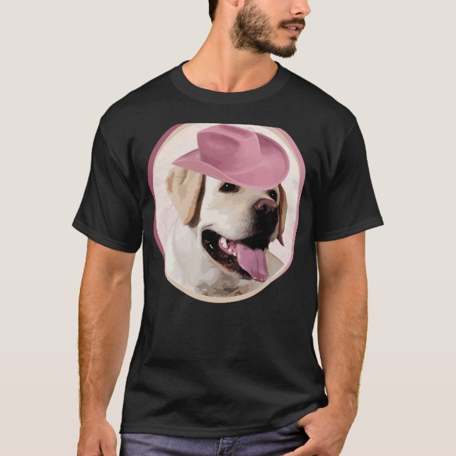 Gult Labrador Retriever i Rosa Hat! speciellt T Shirt (Framsida)