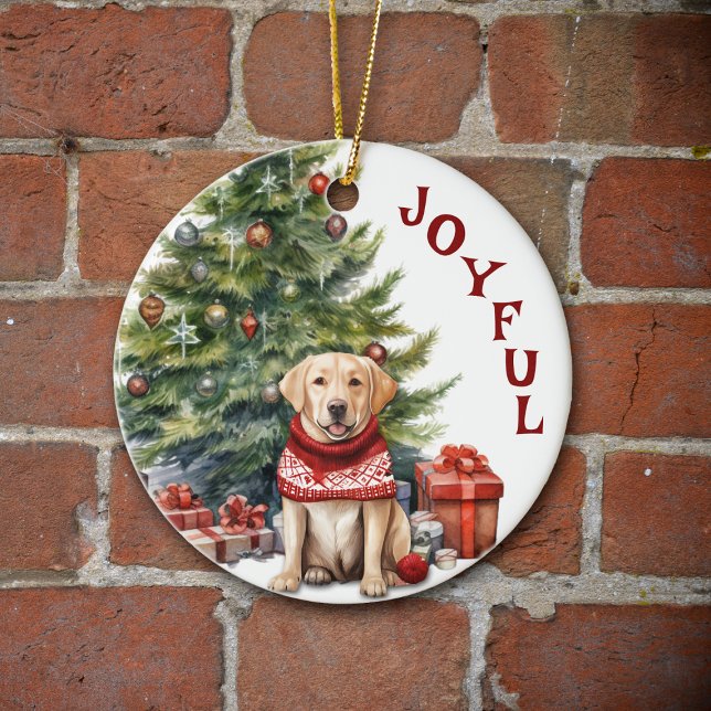 Gult Labrador Retriever in Winter Sweater Julgransprydnad Keramik (Skapare uppladdad)