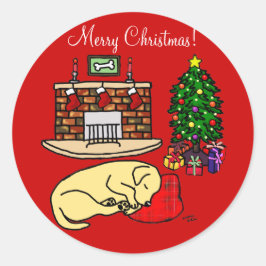 Gult Labrador Retriever jul Stickers Runt Klistermärke