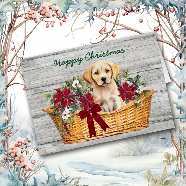Gult Labrador Retriever Puppy Basket Helgdag Hälsningskort (Skapare uppladdad)