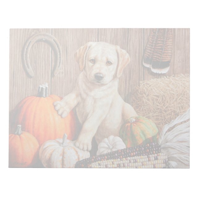Gult Labrador Retriever Puppy Hund Pumpkin Höst Anteckningsblock (Framsida)