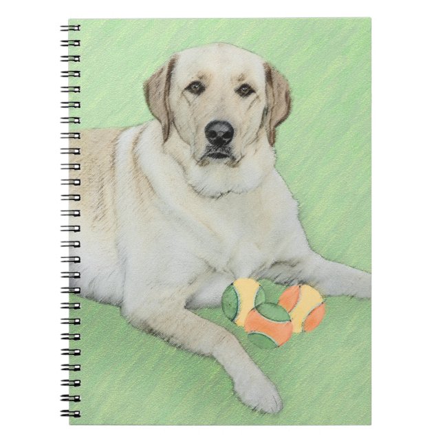 Gult Labrador Retriever & Tennis Bollar Painting Anteckningsbok Med Spiral (Framsidan)