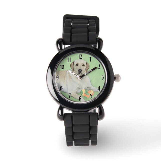 Gult Labrador Retriever & Tennis Bollar Painting Armbandsur (Framsida)