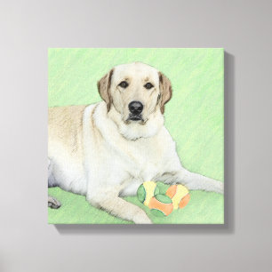 Gult Labrador Retriever & Tennis Bollar Painting Canvastryck