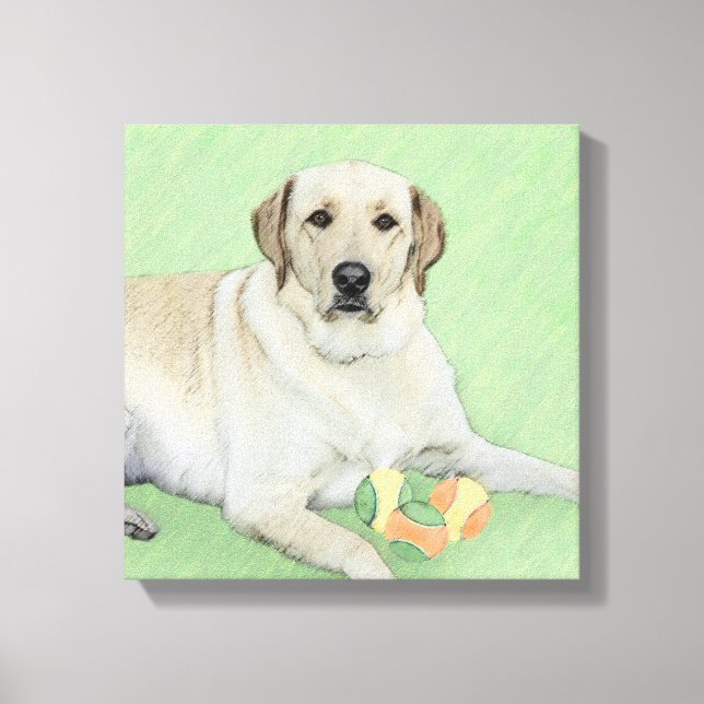 Gult Labrador Retriever & Tennis Bollar Painting Canvastryck (Framsida)