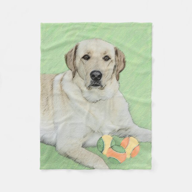 Gult Labrador Retriever & Tennis Bollar Painting Fleecefilt (Framsidan)