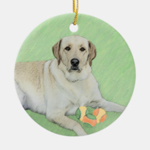 Gult Labrador Retriever & Tennis Bollar Painting Julgransprydnad Keramik