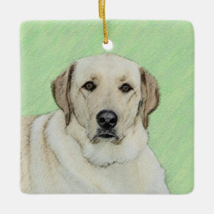 Gult Labrador Retriever & Tennis Bollar Painting Julgransprydnad Keramik