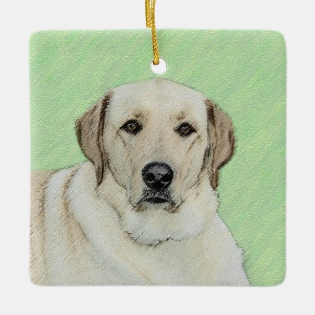 Gult Labrador Retriever & Tennis Bollar Painting Julgransprydnad Keramik (Framsida)