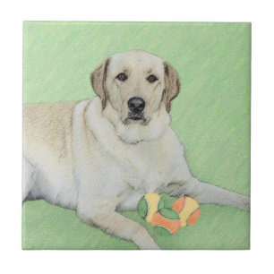 Gult Labrador Retriever & Tennis Bollar Painting Kakelplatta