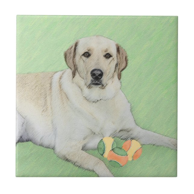 Gult Labrador Retriever & Tennis Bollar Painting Kakelplatta (Framsidan)