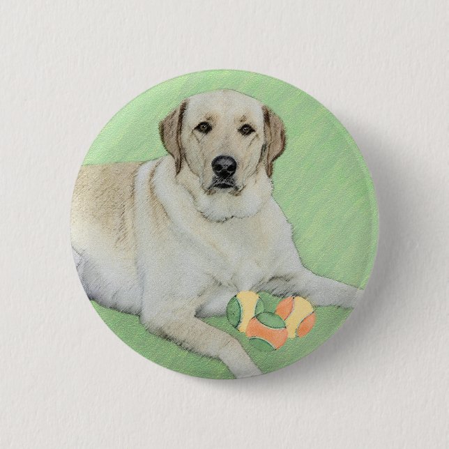 Gult Labrador Retriever & Tennis Bollar Painting Knapp (Framsida)