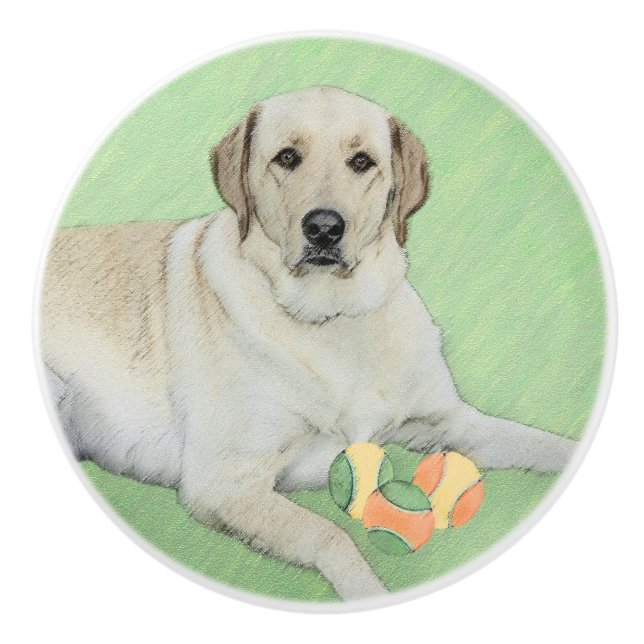 Gult Labrador Retriever & Tennis Bollar Painting Knopp (Framsidan)