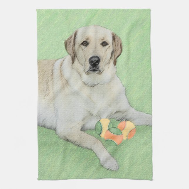 Gult Labrador Retriever & Tennis Bollar Painting Kökshandduk (Vertikal)
