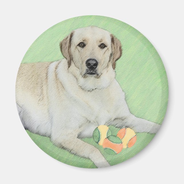 Gult Labrador Retriever & Tennis Bollar Painting Magnet (Framsidan)