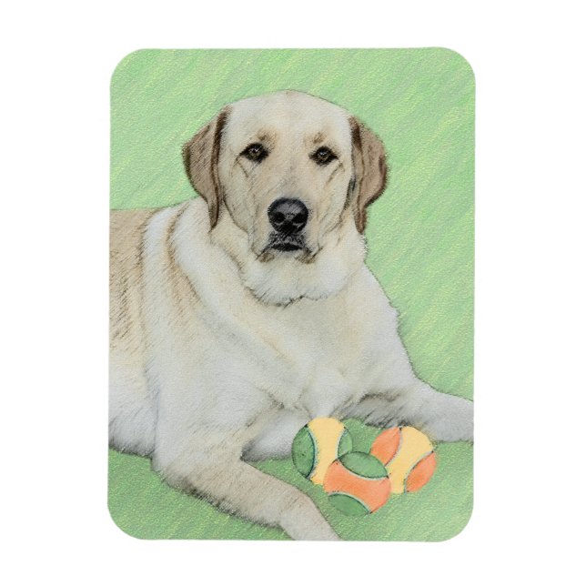 Gult Labrador Retriever & Tennis Bollar Painting Magnet (Vertikal)