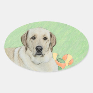 Gult Labrador Retriever & Tennis Bollar Painting Ovalt Klistermärke