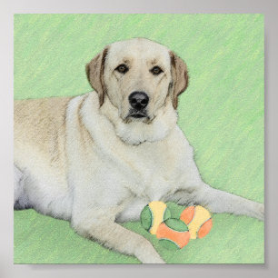 Gult Labrador Retriever & Tennis Bollar Painting Poster