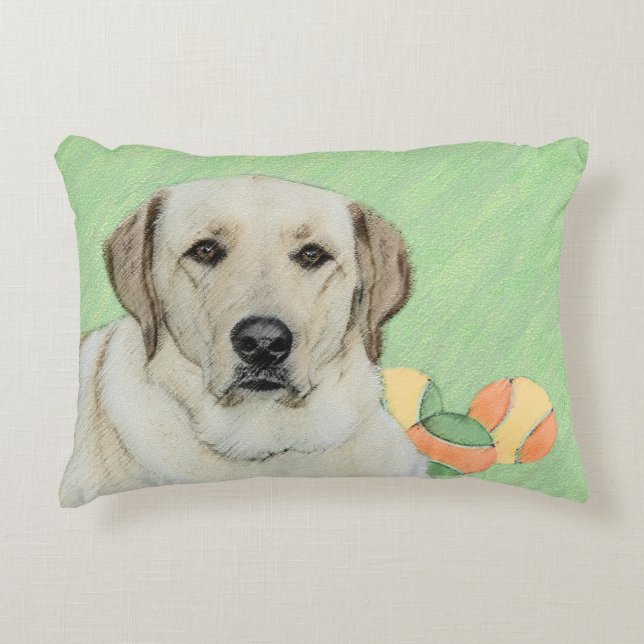Gult Labrador Retriever & Tennis Bollar Painting Prydnadskudde (Framsidan)