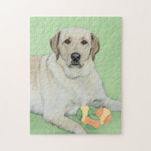 Gult Labrador Retriever & Tennis Bollar Painting Pussel