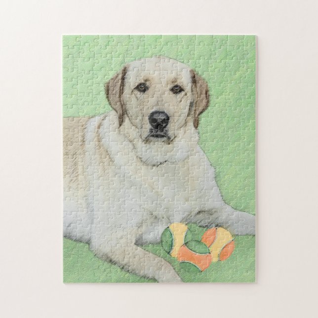 Gult Labrador Retriever & Tennis Bollar Painting Pussel (Vertikal)
