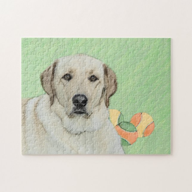 Gult Labrador Retriever & Tennis Bollar Painting Pussel (Horisontell)