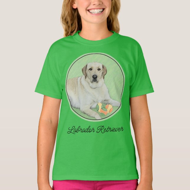 Gult Labrador Retriever & Tennis Bollar Painting T Shirt (Framsida)