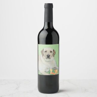 Gult Labrador Retriever & Tennis Bollar Painting Vinflaska Etikett