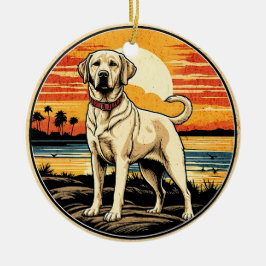 Gult Labrador Retriever Vintage Sunset Hund älskar Julgransprydnad Keramik