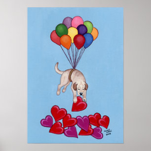 Gult Labrador Samlande hearts (kärlek) Artwork P Poster