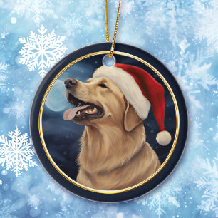 Gult Labrador Santa Hat-julafton Julgransprydnad Keramik