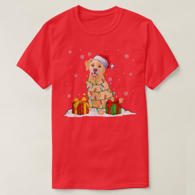 Gult Labrador Santa Julgran Ljus Julafton P T Shirt (Design framsida)