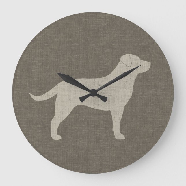 Gult Labrador Silhouette | Faux Linen Stil Stor Klocka (Framsida)