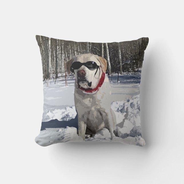 Gult Labrador Snö Hund Kudde (Framsida)