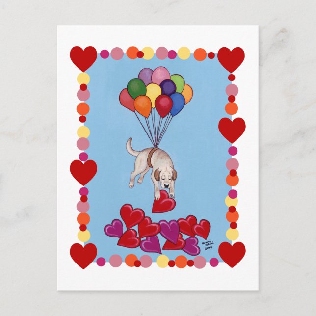 Gult Labrador som samlar in KÄRLEK (ramed) Vykort (Framsida)