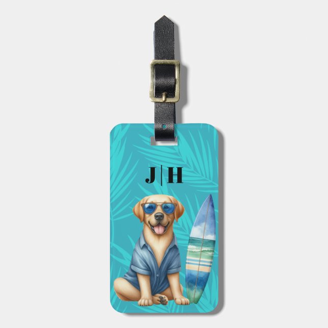 Gult Labrador Surfing Luggage Tag Bagagebricka (Vertikal Framsida)
