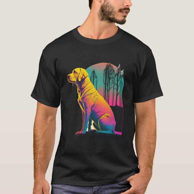 Gult Labrador Synthwave 80s Retrowave Aesthetic T Shirt (Framsida)