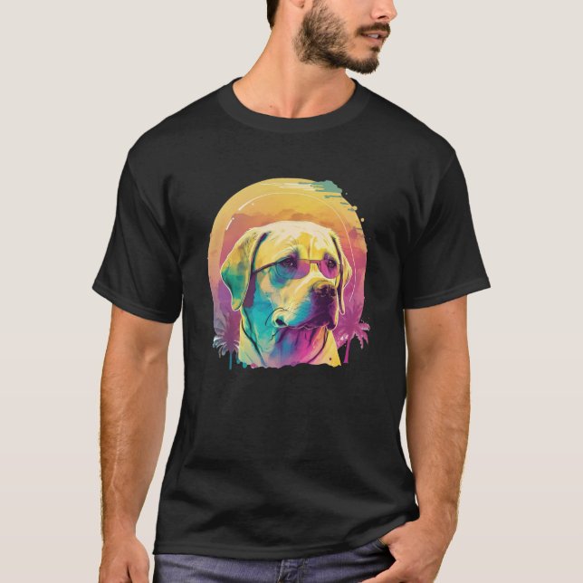 Gult Labrador Synthwave 80s Stil Aesthetic T Shirt (Framsida)