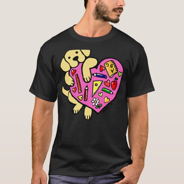 Gult Labrador Teacher's Heart T Shirt (Framsida)