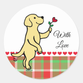 Gult Labrador Tiny Heart Flower Valentine Runt Klistermärke