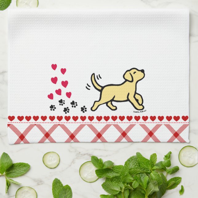 Gult Labrador Trotting Kitchen Towel Kökshandduk (Vikta)